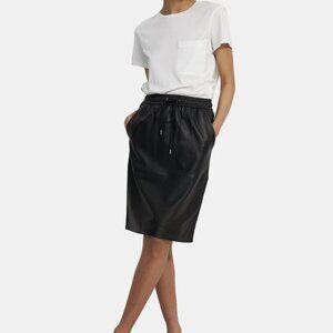 Theory Black Leather Skirt with Drawstring